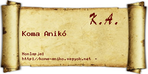 Koma Anikó névjegykártya